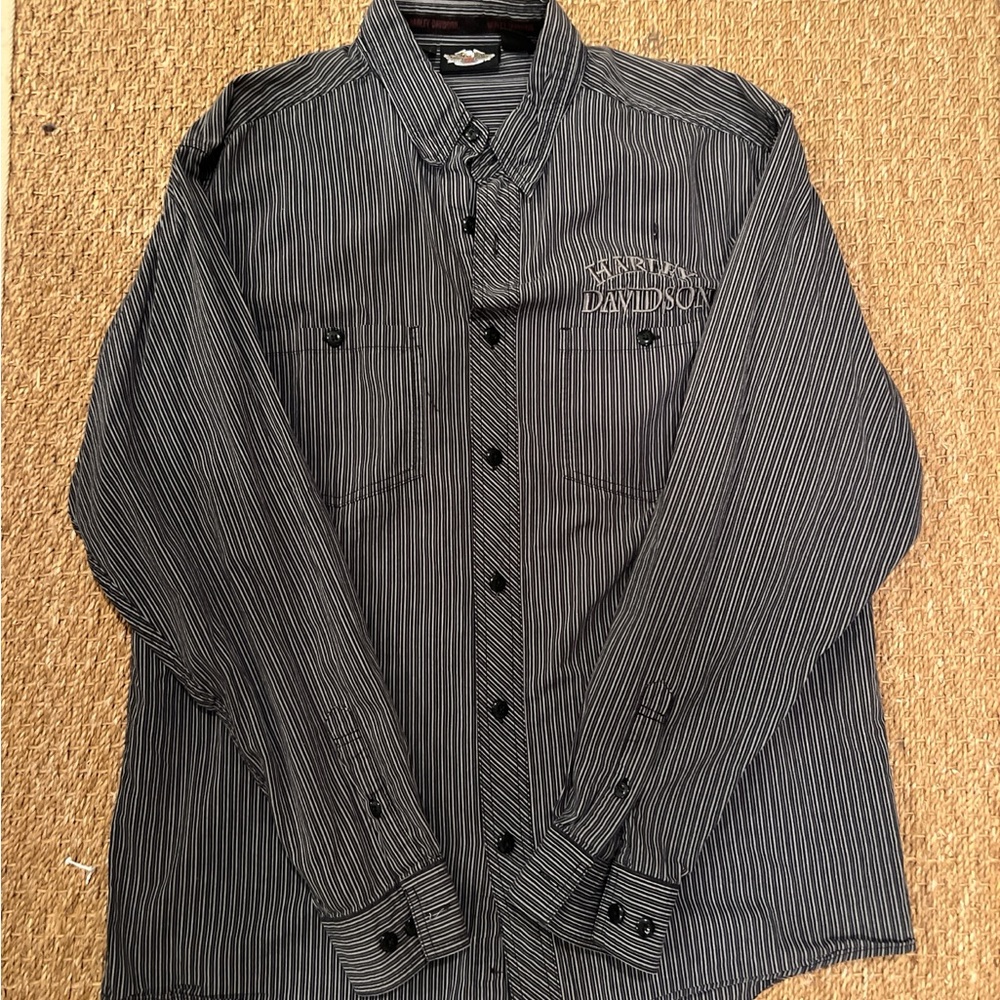 Harley-Davidson Black and Gray Striped Shirt